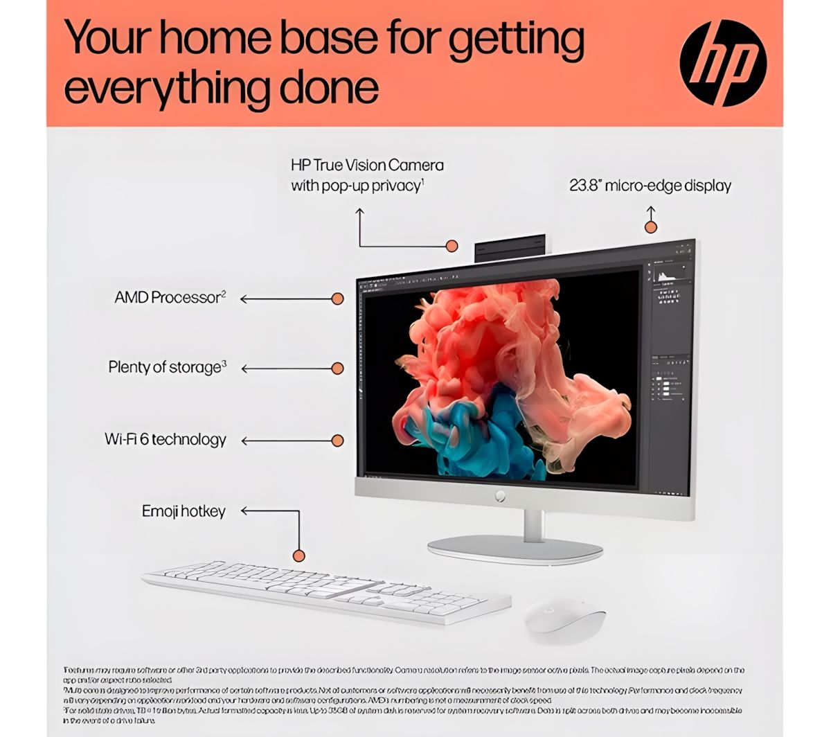 HP 24-cr0037na 23.8" All-In-One Desktop PC AMD Ryzen 7 16GB RAM 1TB SSD White