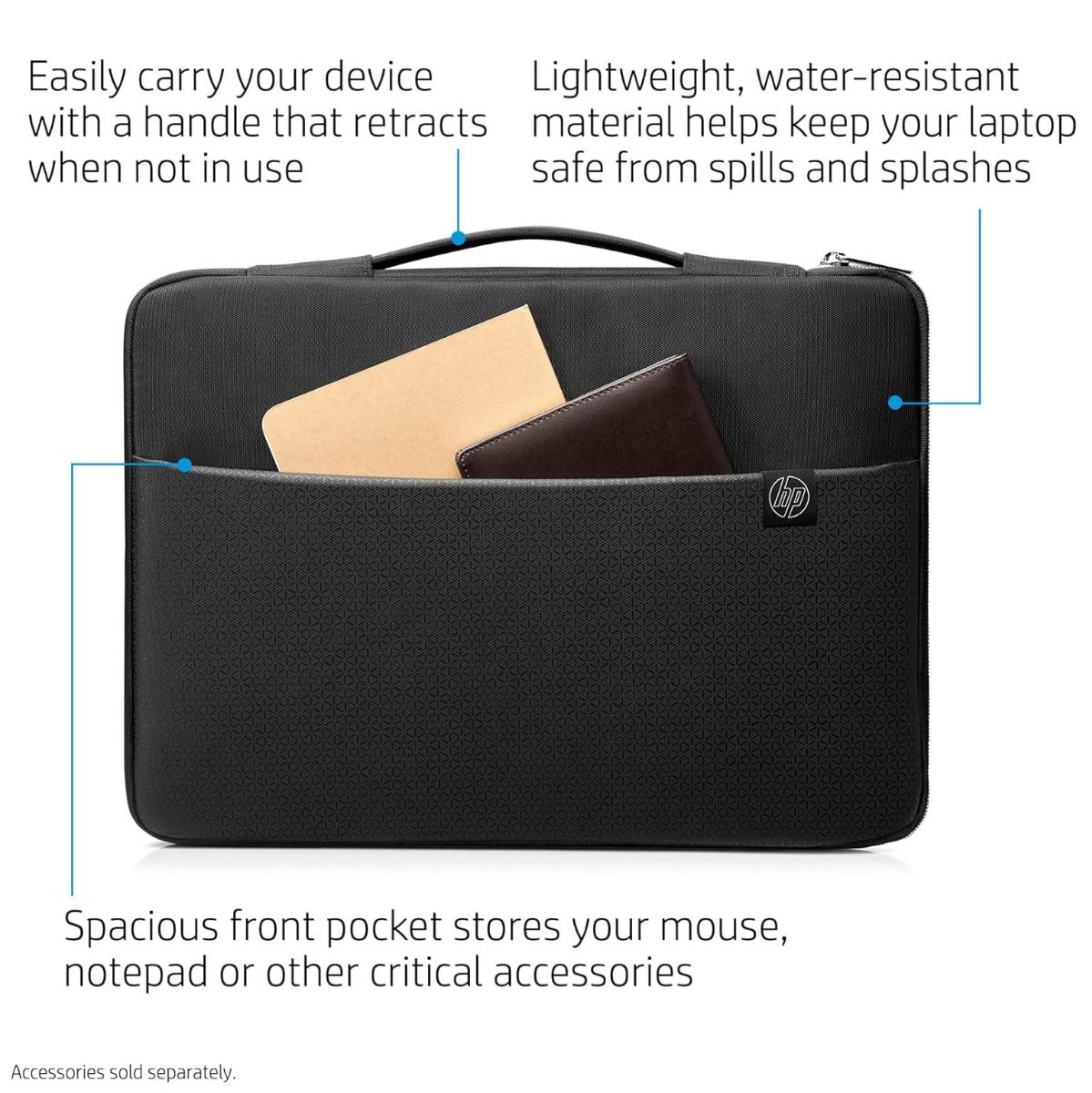 HP 15.6" (39.62cm Black / Silver Padded Laptop Carry Sleeve with Handle and Pockets