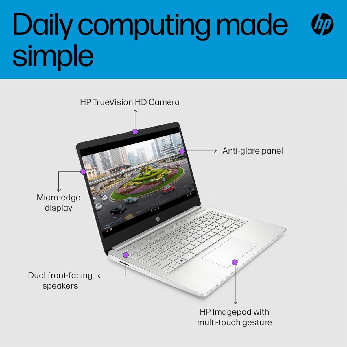 HP 14s-dq5013na 14" Full HD Laptop Intel Core i3 4GB RAM 128GB SSD Silver